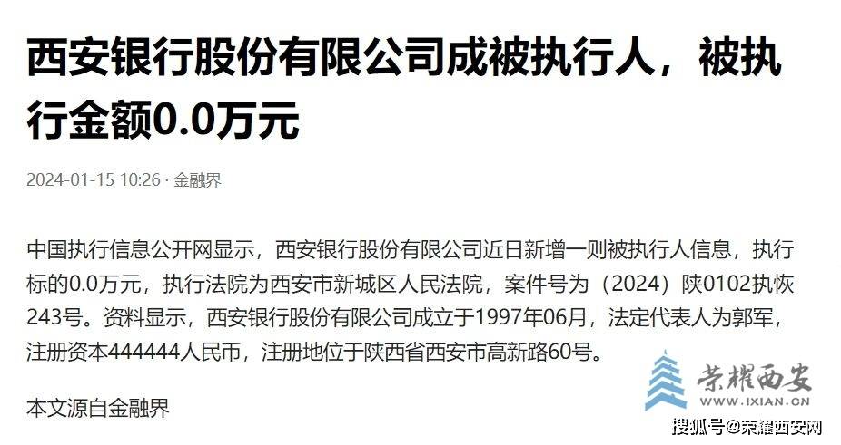西安银行成为被执行人，这还敢买西安银行的理财产品吗？