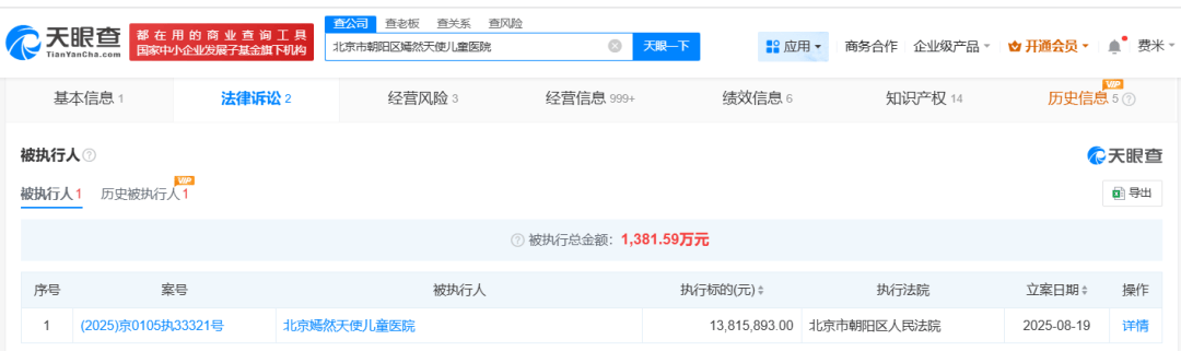 李亚鹏王菲的嫣然天使儿童医院，被执行1381万余元