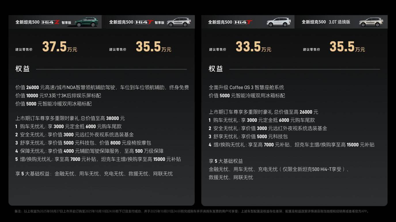 新车｜全新坦克500上市335万元起开启全场景智能豪华越野新体验