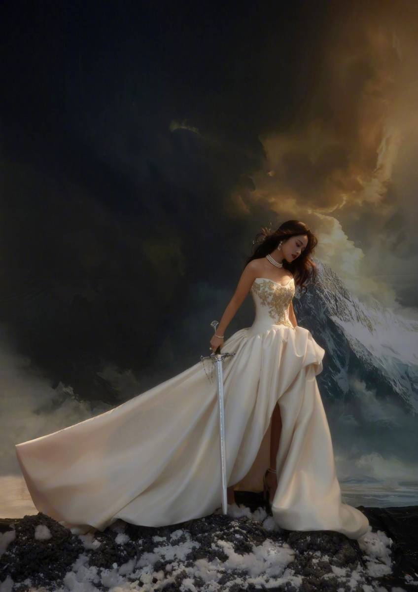 沈月穿拖地长裙灵动高贵 手持长剑英姿飒爽