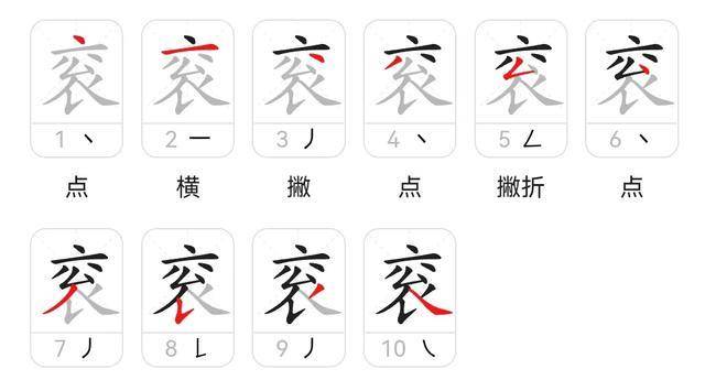 ”字读音为“gǔn”，同音字“滚”，部首为“衣”，总笔画10，上下结构。