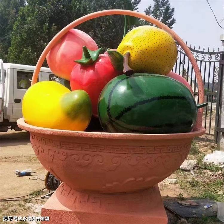 玻璃钢水果篮子雕塑 仿真水果雕塑