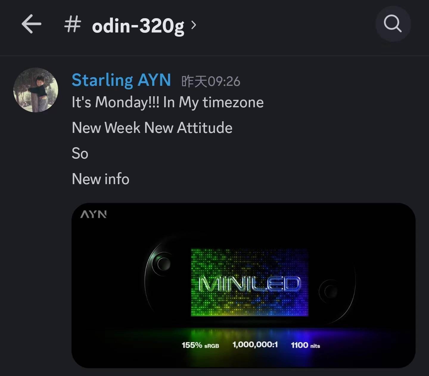 AYN 预热新款 Odin 安卓游戏掌机：Mini LED 屏幕、320g 重量