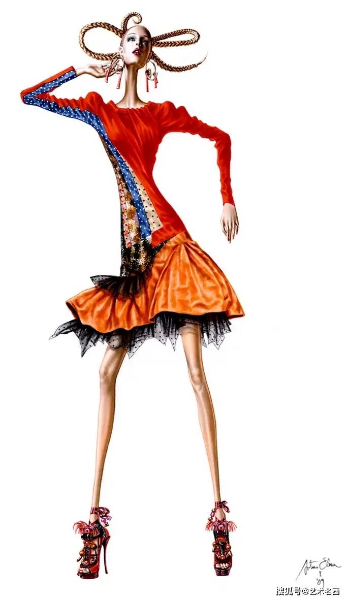 细瘦风格时装插画︱西班牙画家arturoelena的绘画作品
