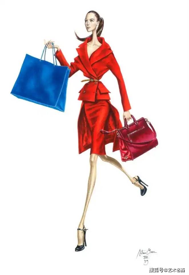 细瘦风格时装插画︱西班牙画家arturoelena的绘画作品