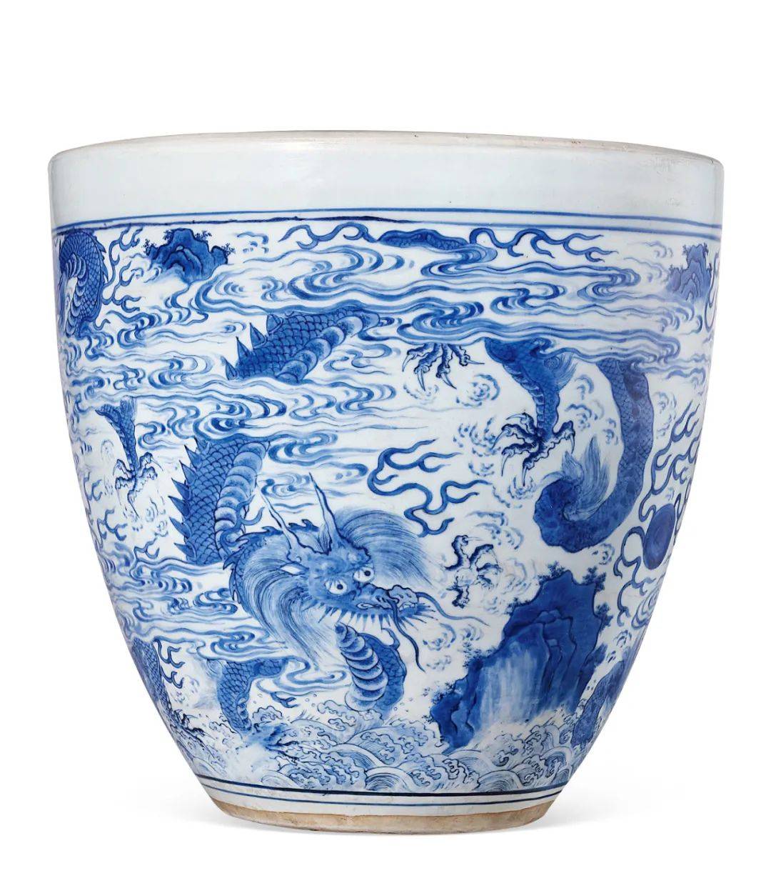 北京保利拍卖明崇祯青花海水云龙纹案缸_瓷器_以藏_书画