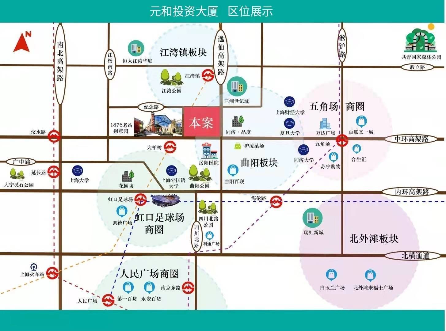 2km;五角场大型购物商圈3.4km.