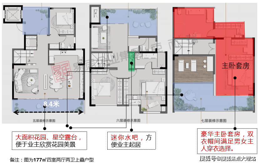 疊墅產品大橫廳設計,多個花園露臺滿足業主對美的追求,迷你吧檯方便