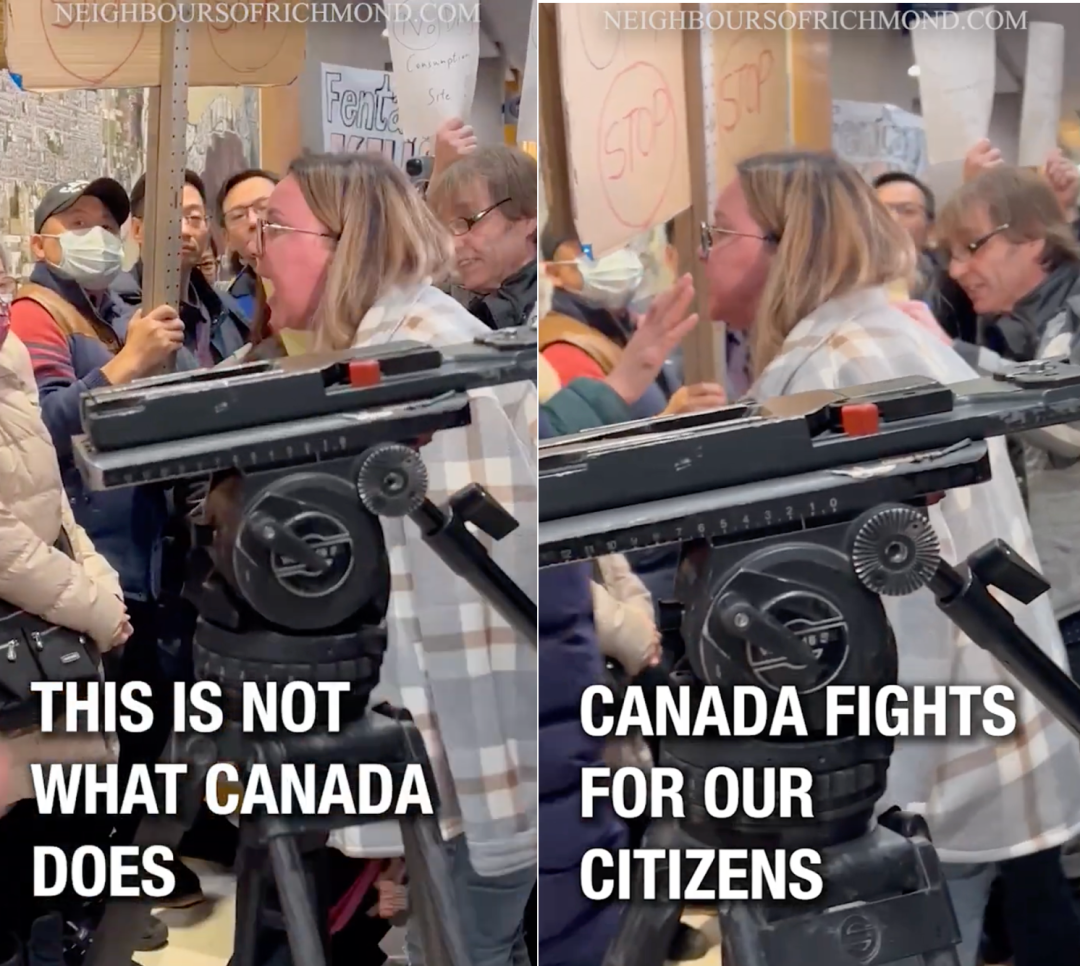 加拿大白人女性对着华人群体大喊"回香港去",毒品注射点成了争议核心