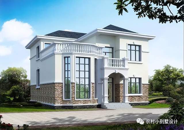 二层复式楼中楼别墅方案三这栋房子的外观采用的欧式风格设计,在农村