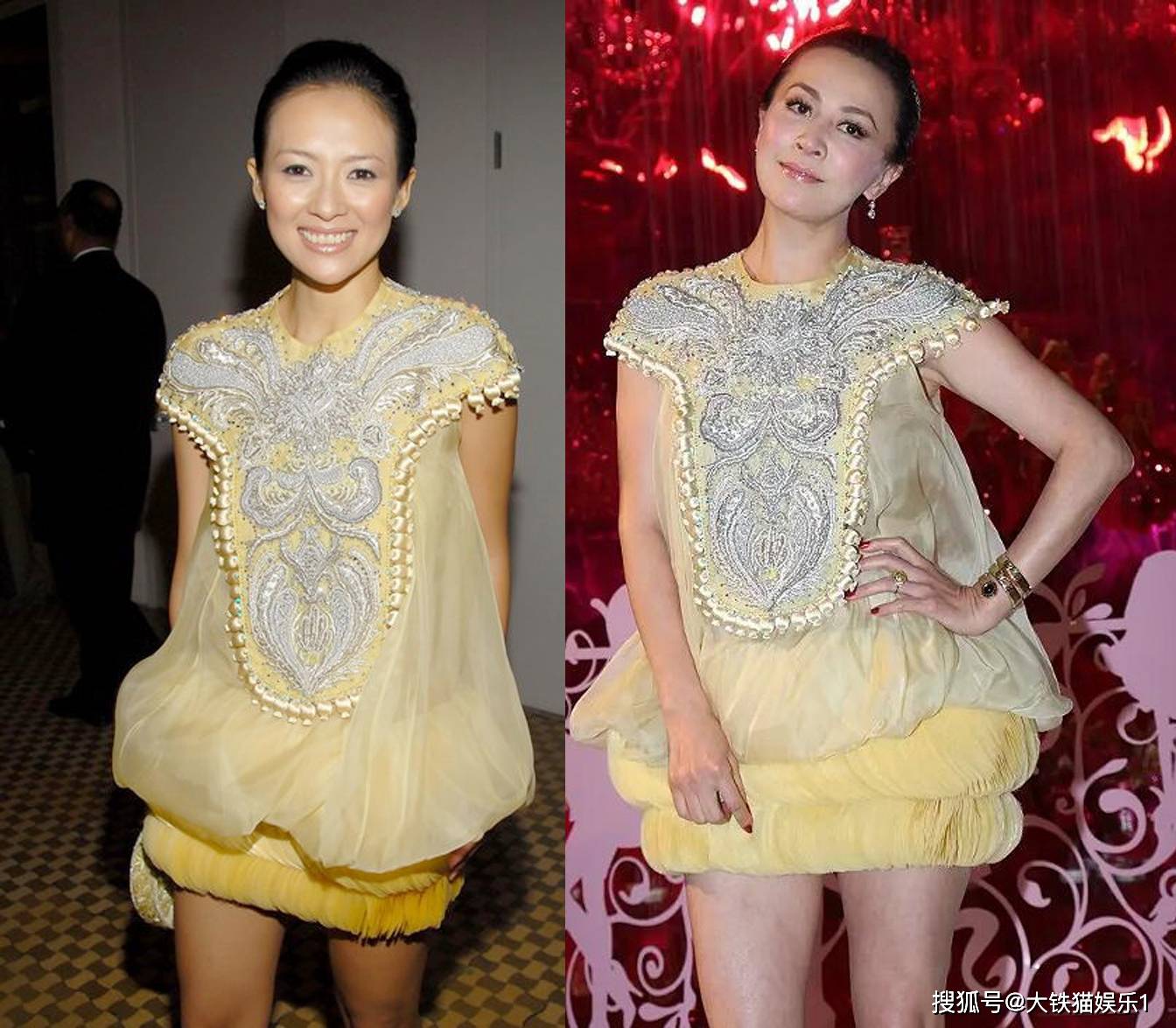 她还跟小她14岁的姚晨撞衫同款碎花裙,不光裙子一样,连搭配的靴子都