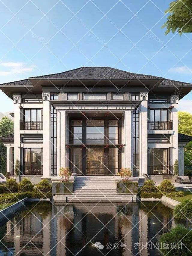 21款三层新中式农村自建房别墅,复试客厅楼中楼设计,2024建房首选