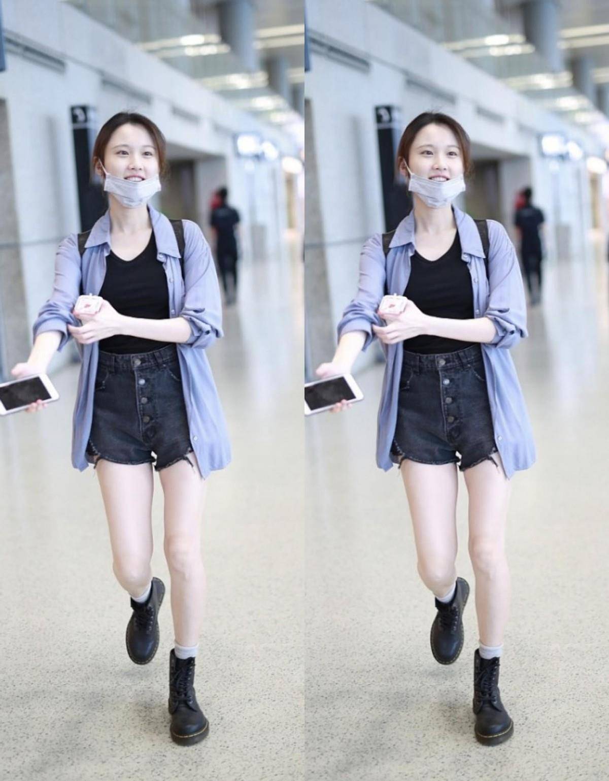 张慧雯真是仗着自己挺年轻,不施粉黛就出门了,穿衬衫还挺低调的_造型