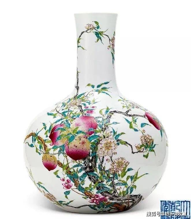 5cm成交价:38,525,000 人民币此盘由桃树和蝠纹组成,通常装饰在盘,瓶