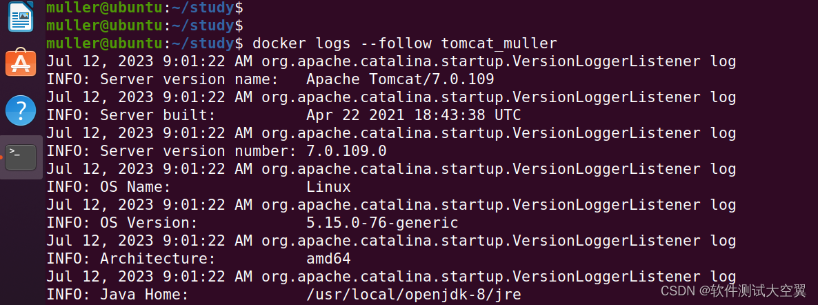 since yyyy-mm-dd my_container我们要查看2023年7月12日的tomcat