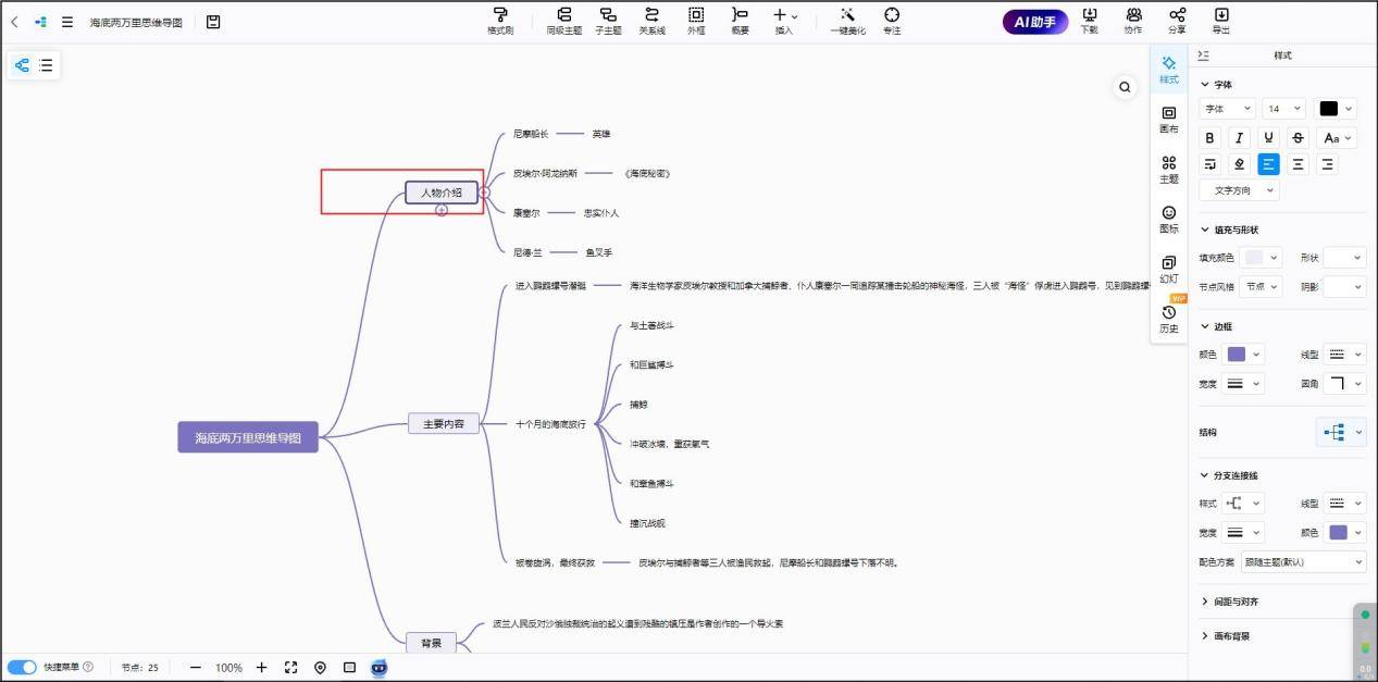 海底两万里思维导图读书分享,知识点简单分析_主题_内容_进行