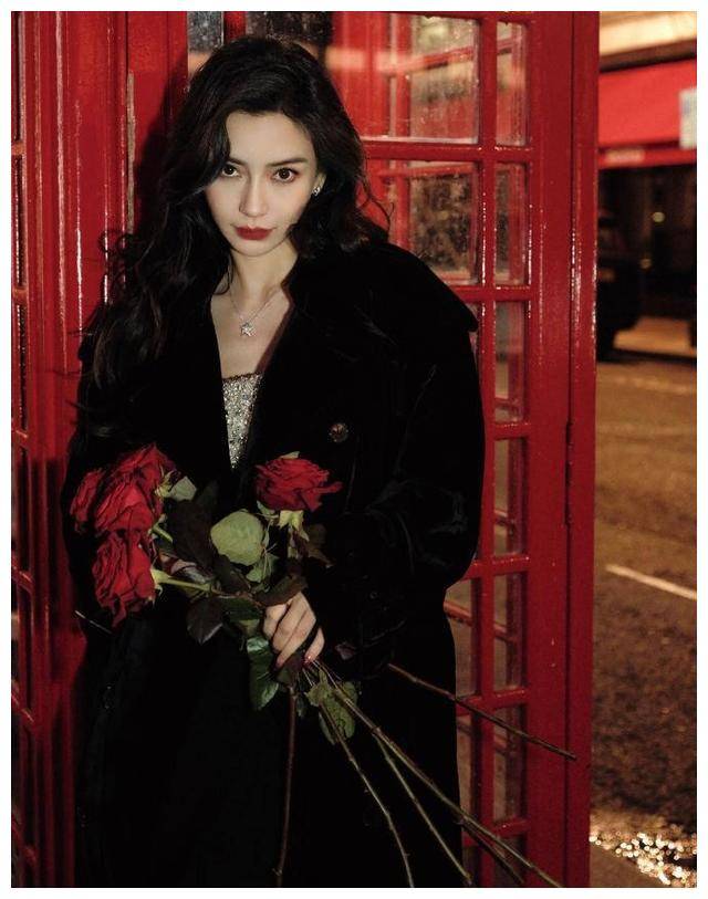 angelababy生日夜色,优雅神秘黑衣写真,漫步玫瑰中._生活_魅力_瞬间