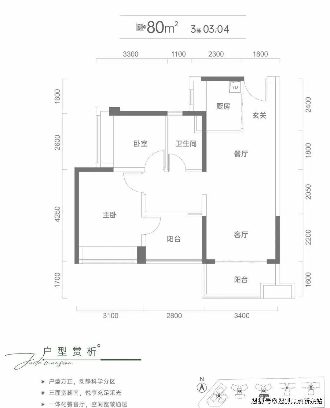 1米)单元,正南向,双阳台(厨房带生活阳台),"双龙抱珠"的户型设计,空间