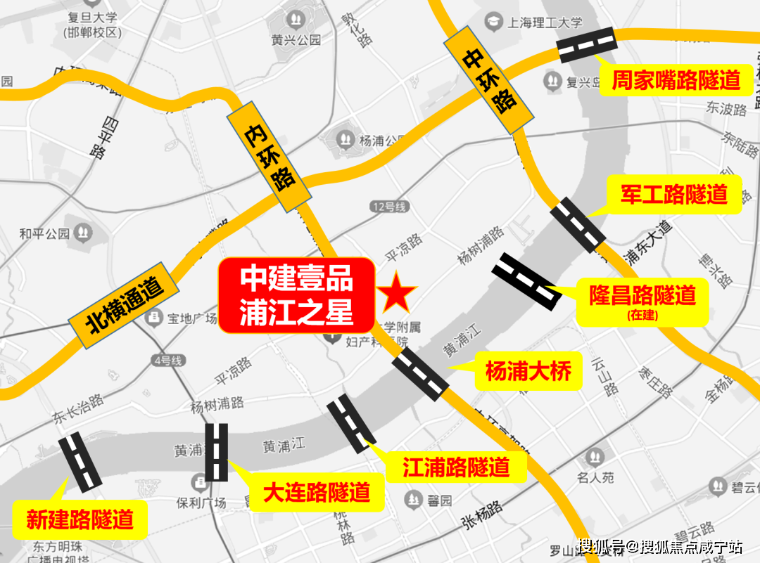 江浦路隧道,军工路隧道,周家嘴路隧道,新建路隧道,隆昌路隧道(在建)