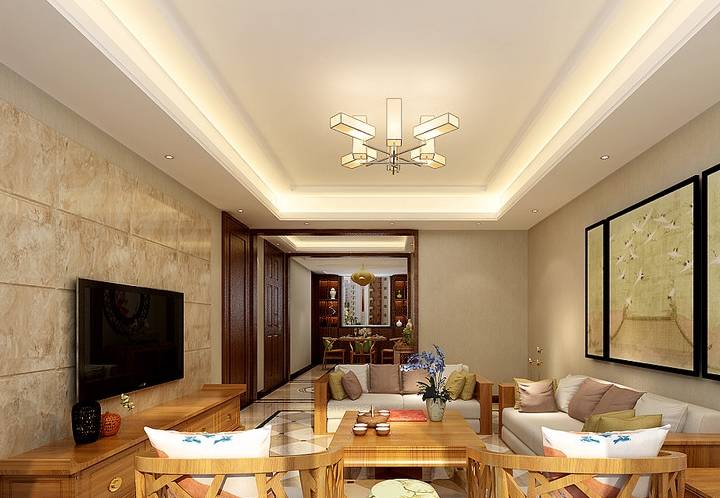 170平米新中式风格三居室装修 现代设计中蕴藏东方禅境_空间结构_吊顶