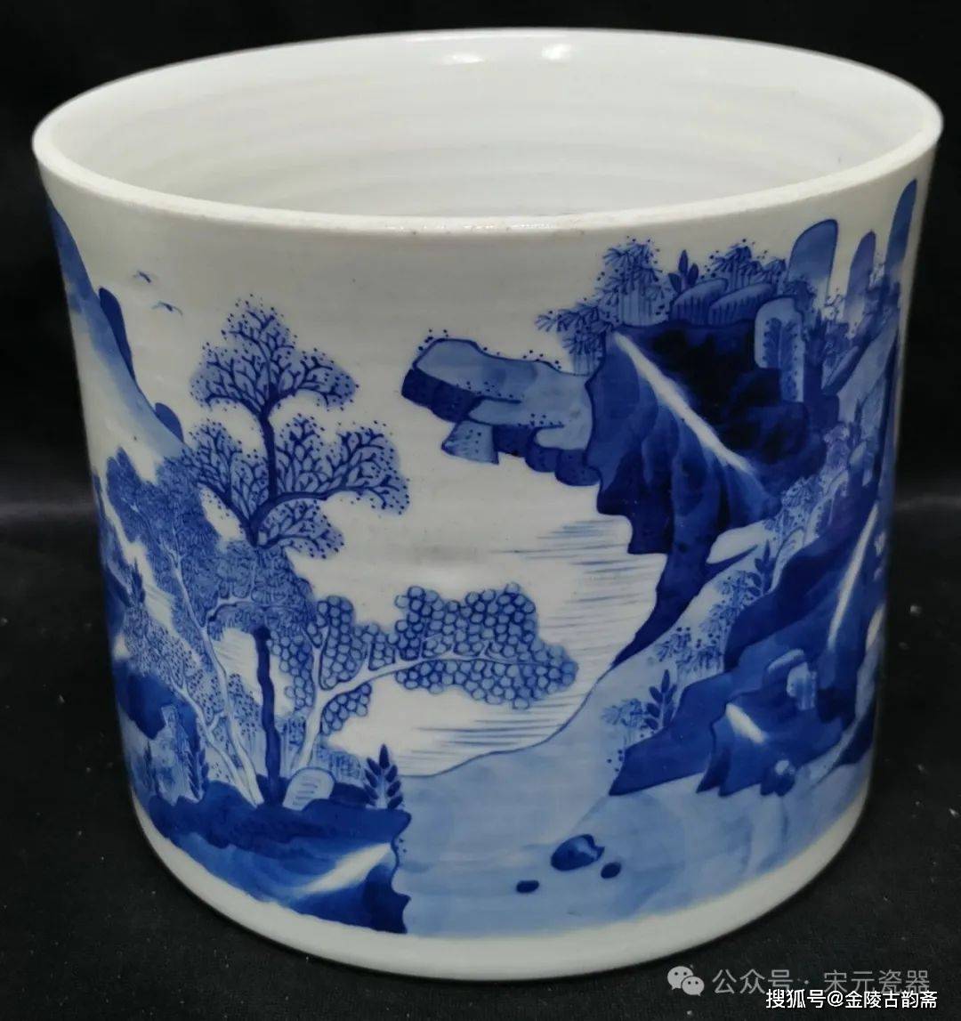 康熙青花山水人物笔筒真假鉴定