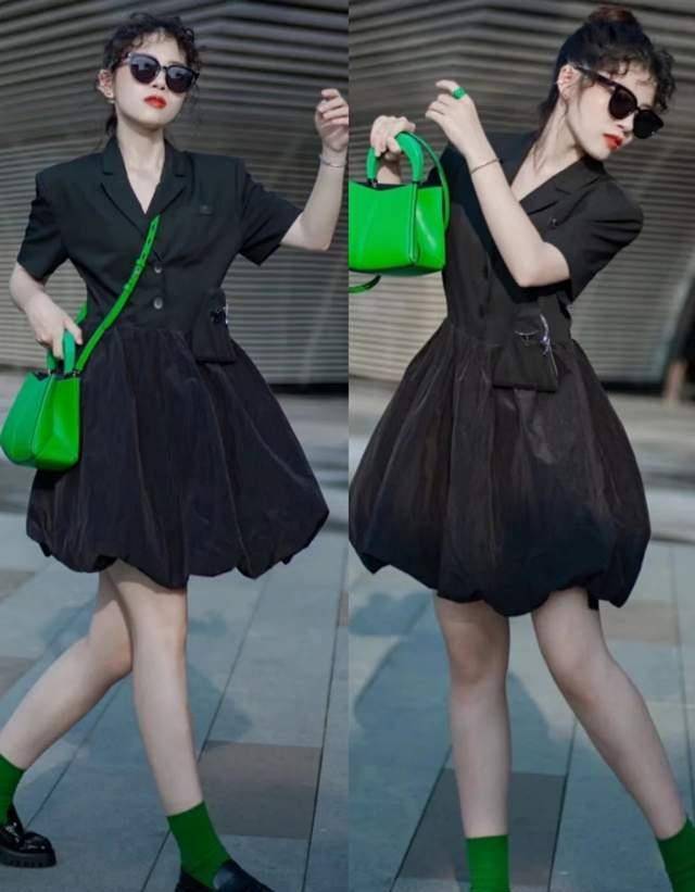 原创黑绿撞色穿搭夏季出街这样穿意想不到的时髦感