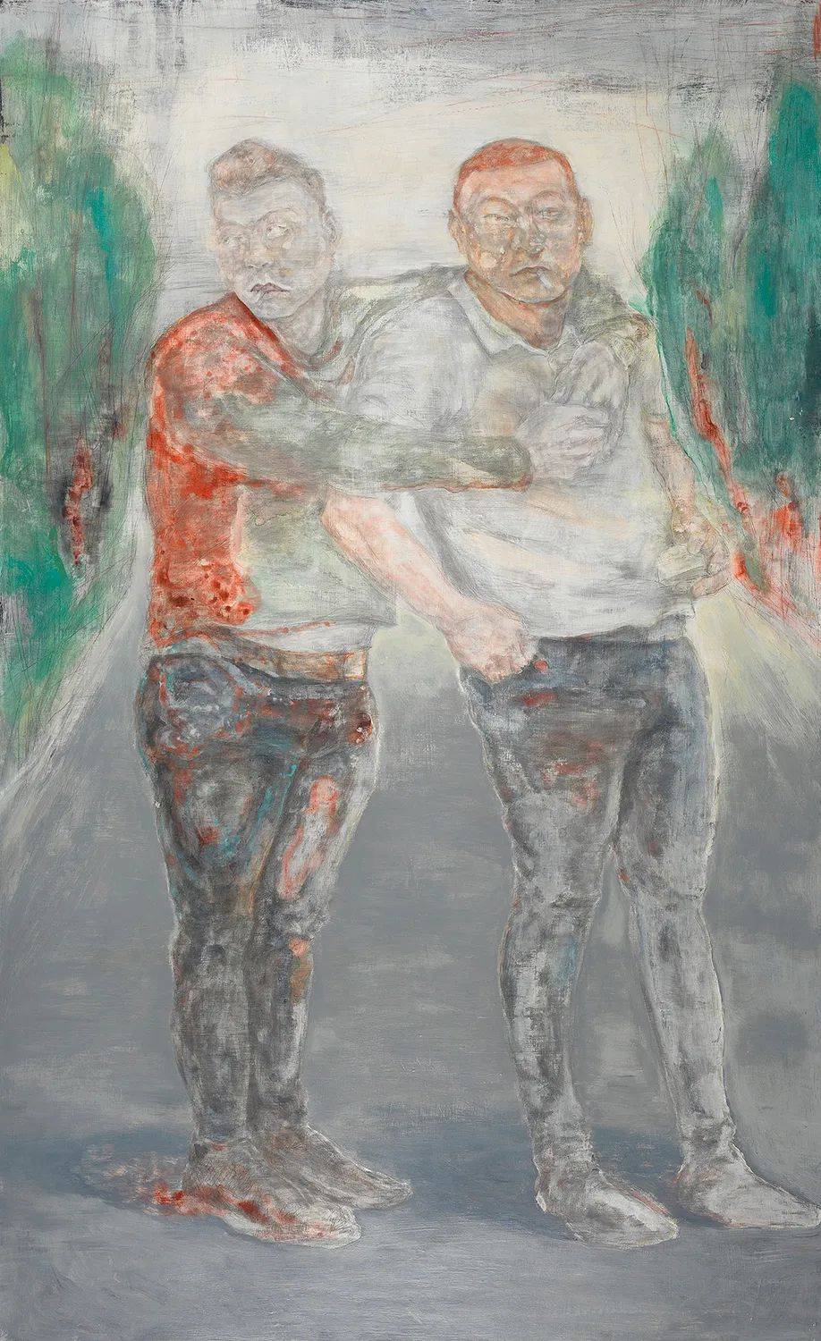 两个人 2019 油画 200x122cm打台球 2019 油画 200x120.