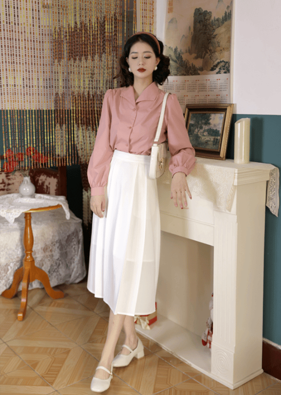 原创今春突然火了一种穿法叫衬衫半身裙复古时髦回头率超高