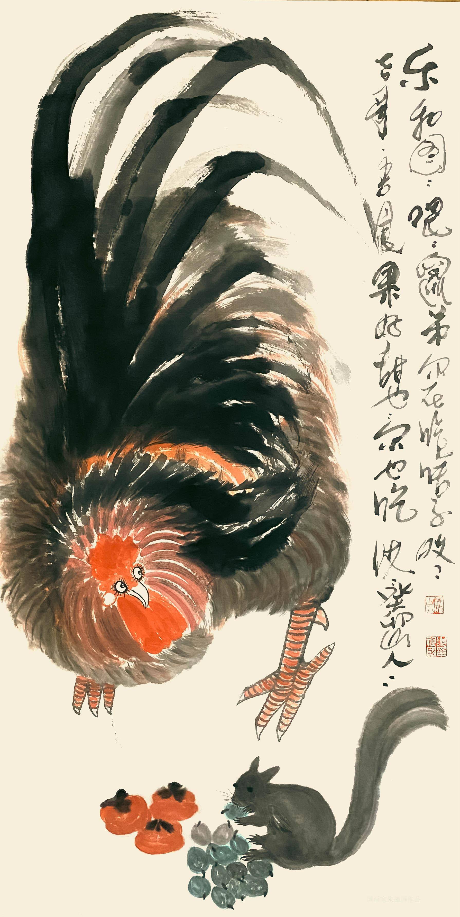 花鸟传神意境独特国画家朱祖国鸡系列作品欣赏