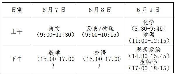 2024年安徽高考时间为3天 语数外与全国统考时间一致