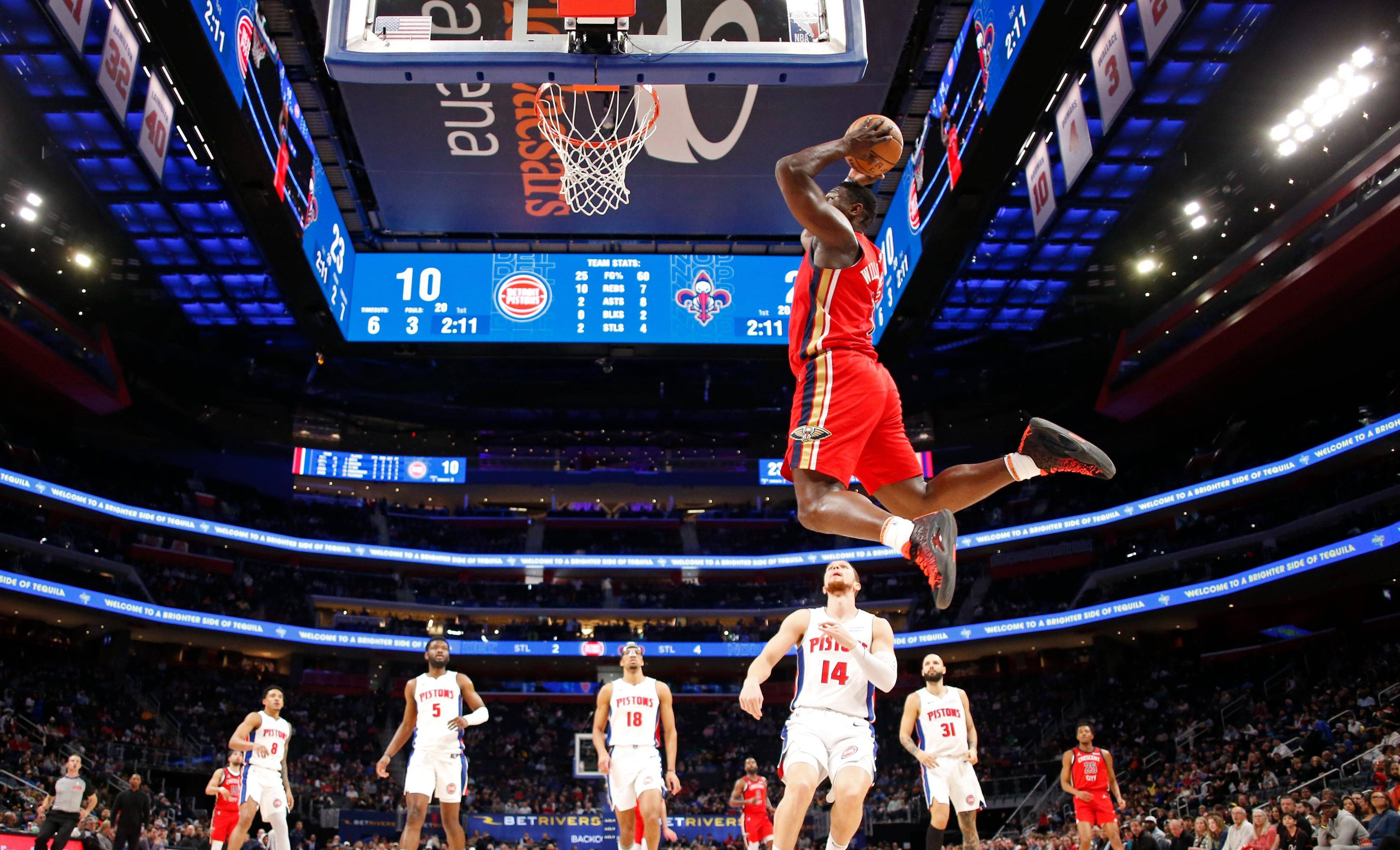 鹈鹕双杀活塞无限逼近前四锡安轰36分7板6助14中13连创纪录