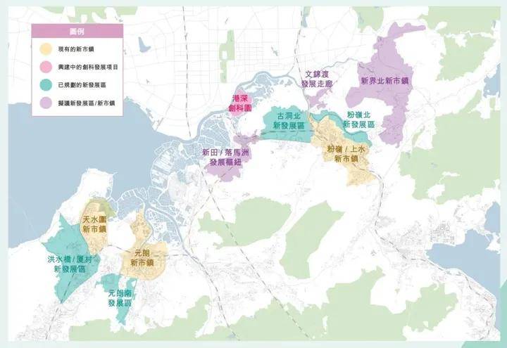 和港深西部铁路的建立,洪水桥站将同时接驳港铁港岛线,东涌线及屯马线