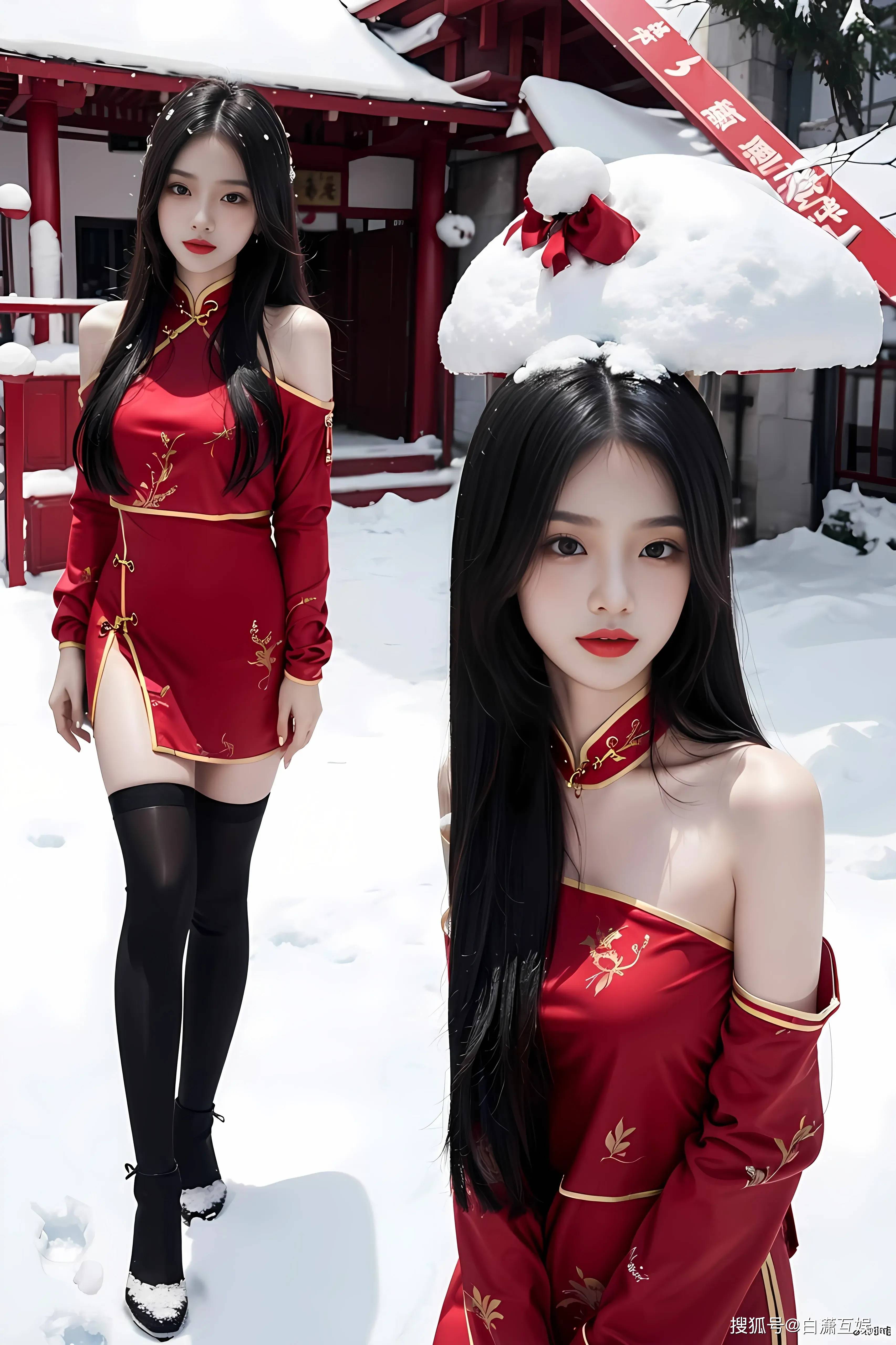 分享女神美图28:还是红色旗袍更勾人!_黑发_红袍_美女