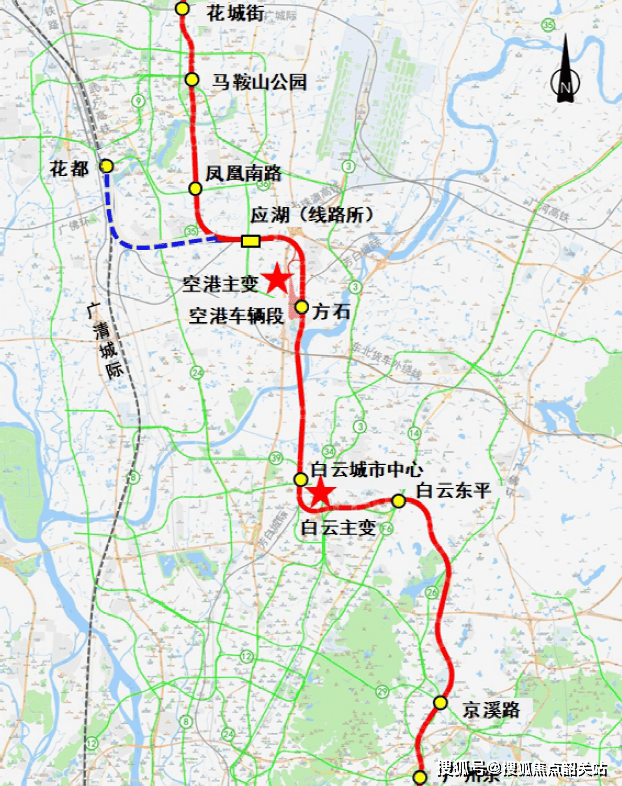 >广东省>规划图上,一条线路十分值得关注:18号线(南北快线),线路在
