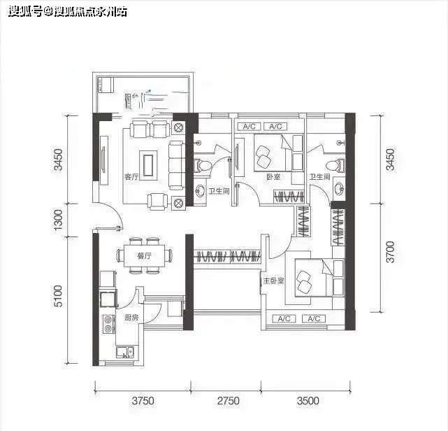 深圳罗湖翠园华府88107㎡户型图鉴赏