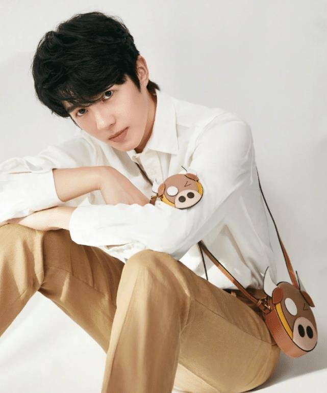 原创刘昊然拍摄时尚大片白衬衣简约清新小猪挎包超抢镜