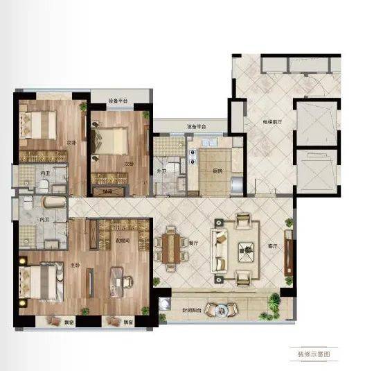 建面约207㎡户型图示意图|仅供参考 以实际交付为准香开万里建面约207