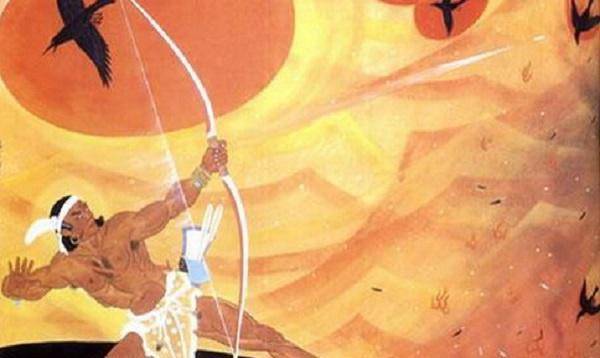 红色的神弓白色的神箭射下九个太阳,并且杀了当时出来为害百姓的猰貐