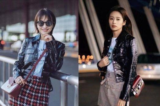 原创迪丽热巴皮衣配精致喇叭裙帅气俏皮少女感十足