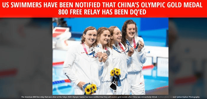 外媒曝中国游泳队东京奥运会女子接力金牌被取消?真相来了