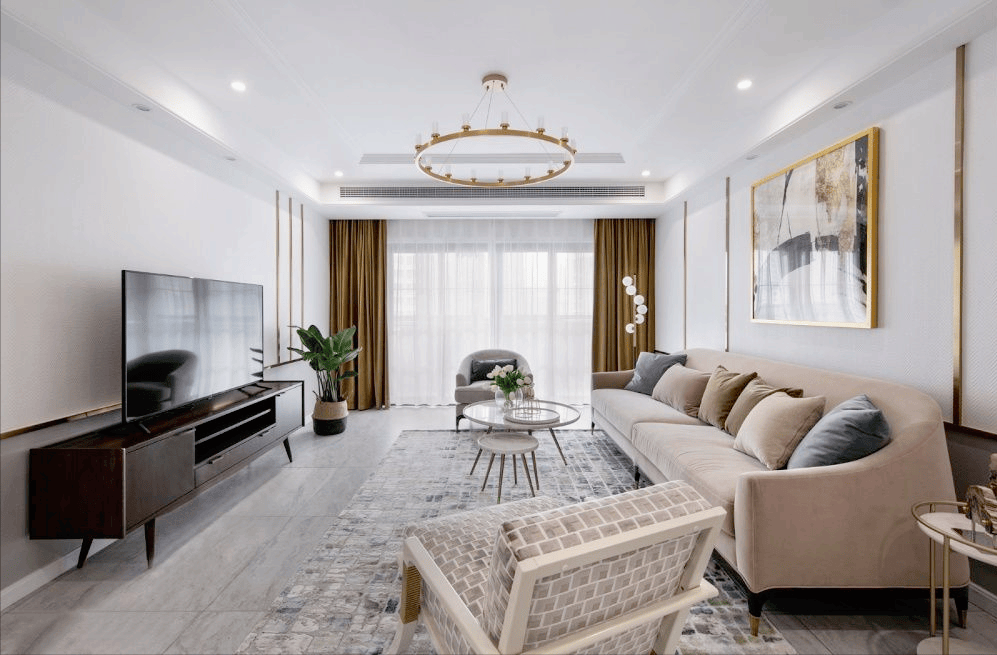 141㎡轻奢美式3室2厅,卡座餐厅营造小资情调