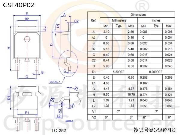 矽源特chipsourcetek-cst40p02是to252封装,20v,40a的p-mosfet
