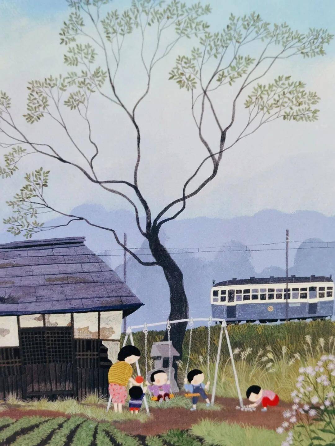 日本画家,平面设计师原田泰治:山野村落,浪漫点滴