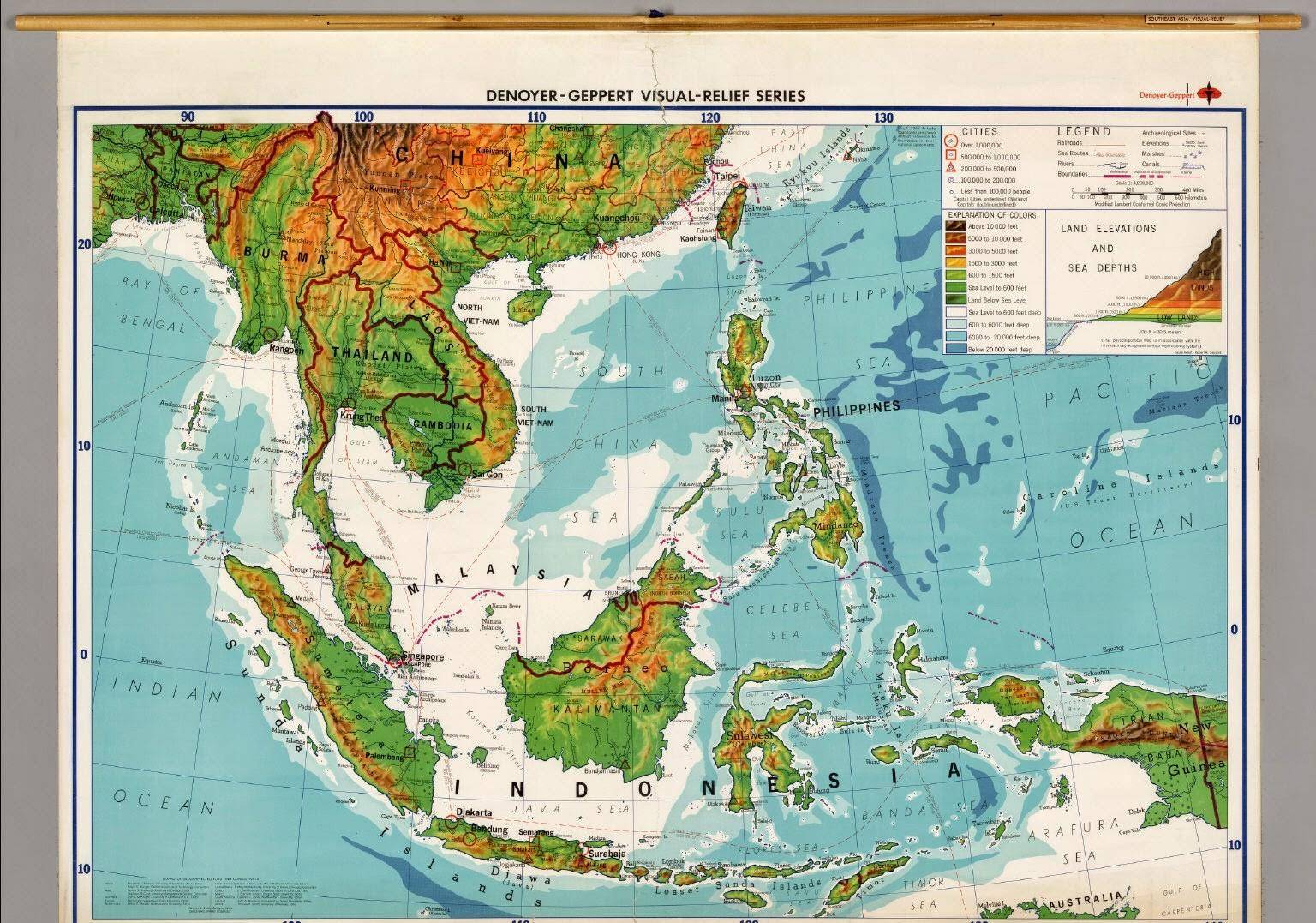 东南亚地形图东南亚的中南半岛,除了在地域上自成一格外,居民多半也以