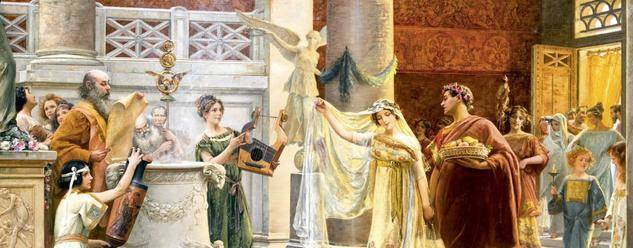 古罗马婚礼一般来说,婚姻礼仪是一种积久成习的行为,反映不同民族的