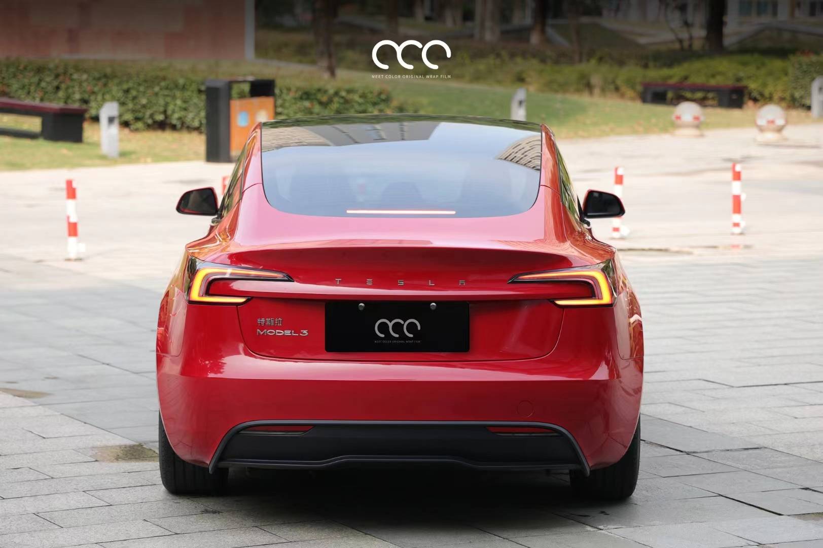 【漫彩】特斯拉model 3胭脂红改色膜,渐变出微红的性感色泽