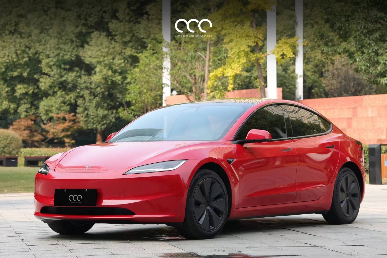 【漫彩】特斯拉model 3胭脂红改色膜,渐变出微红的性感色泽