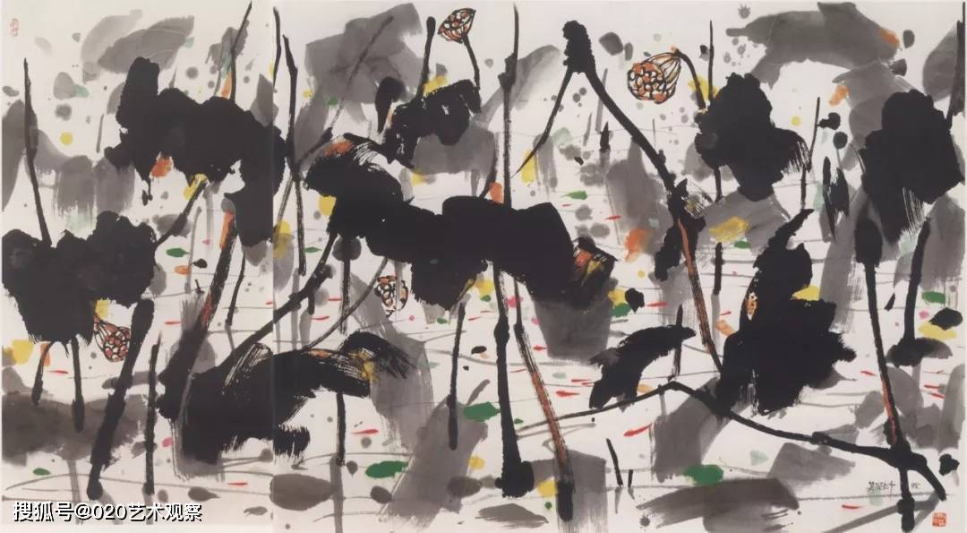 荷塘(三)吴冠中1995水墨纸本设色95cm×180cm清华大学艺术博物馆藏