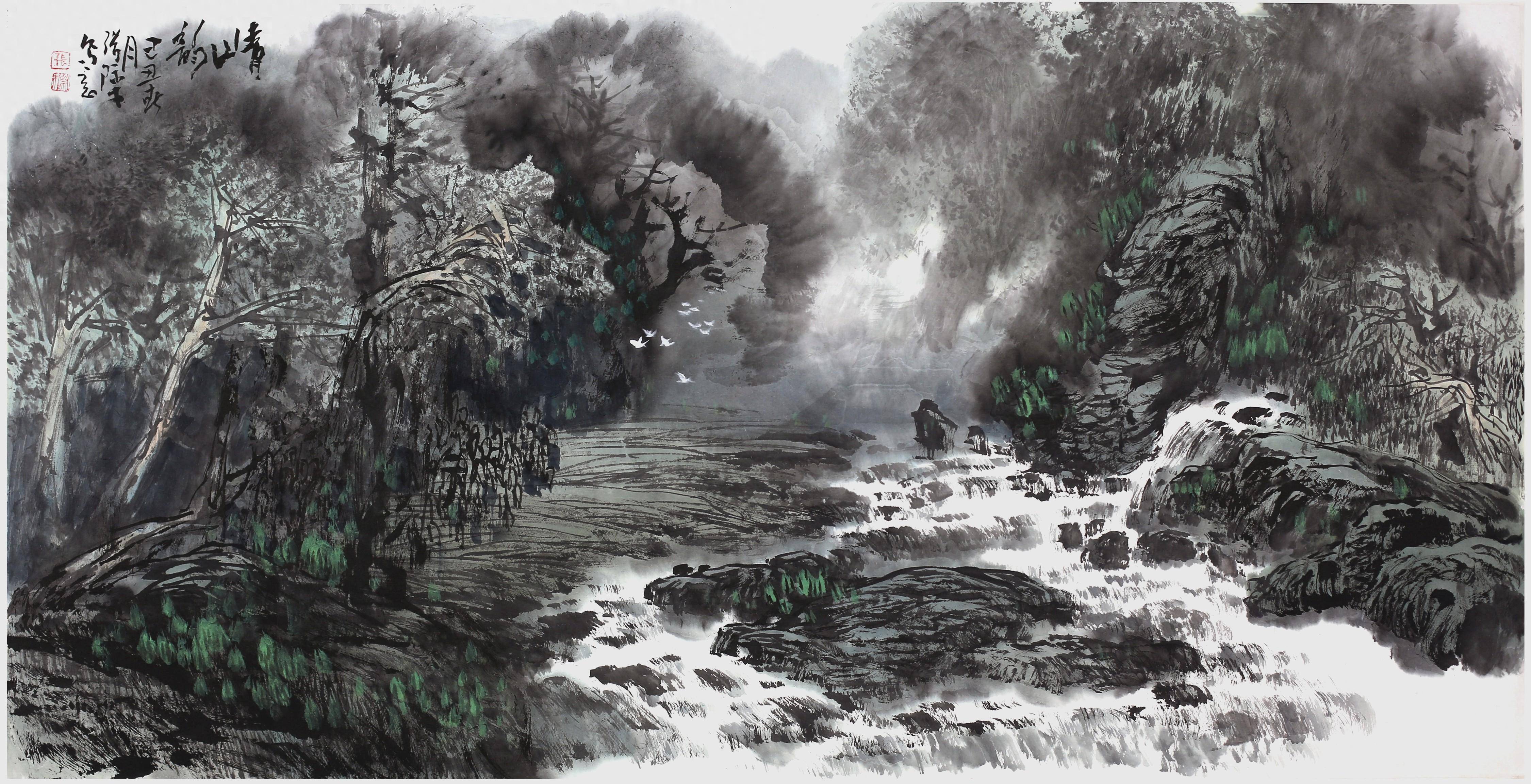 于传统的笔墨程式,敢于化繁为简,灵活运用,成功转换为现代绘画语言