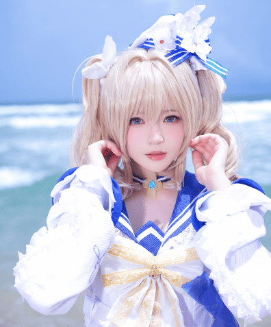 喵cos小憩 芭芭拉 冰淇淋泳装 黑 精灵ol 精灵夜纱 盏月 龙年大吉写真